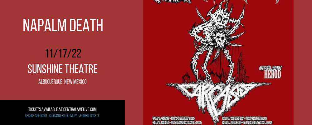 Napalm Death at Sunshine Theatre tickets Napalm Death at Sunshine Theatre